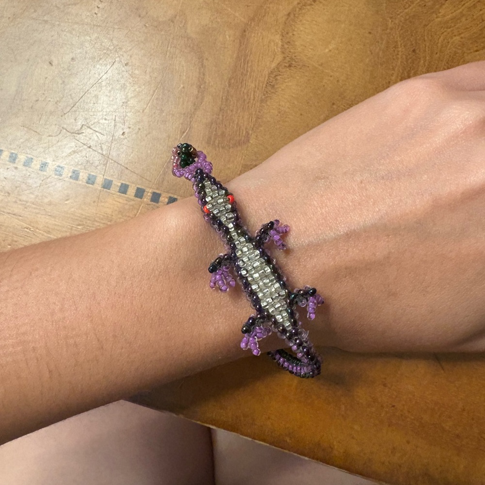 Beaded Lizard Bracelet - Purple and Silver